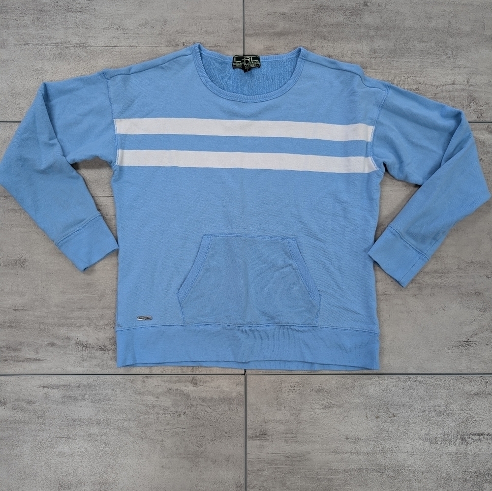 LRL Women's Blue White Stripe Long Sleeve Pullover Active Top Size Large